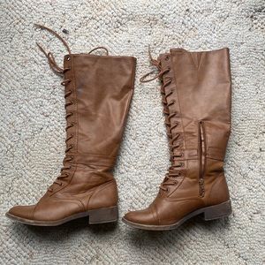 Right below knee length brown lace up boots